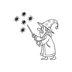 cybersecurity wizard fighting computer viruses and malware. A magician character providing protection against digital threats. An antivirus concept mascot