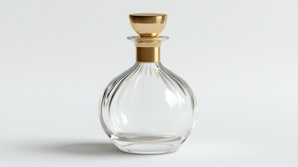 glass perfume bottle with simple gold cap white background natural lighting