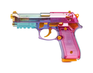Colorful transparent handgun display creative environment artistic perspective isolated on transparent background, png