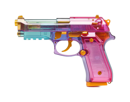 Colorful transparent handgun display creative environment artistic perspective isolated on transparent background, png