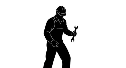 transparent background mechanic silhouette isolated worker with wrench