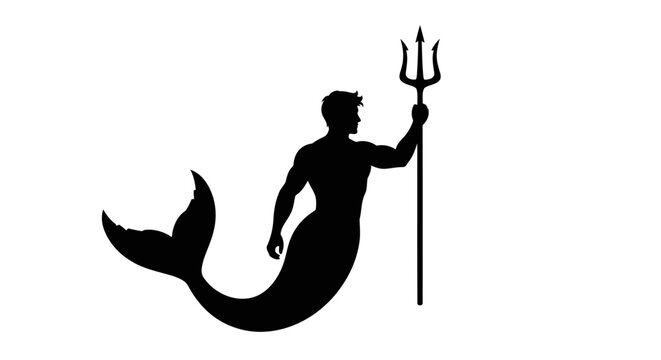 transparent background merman silhouette powerful merman with trident for design projects