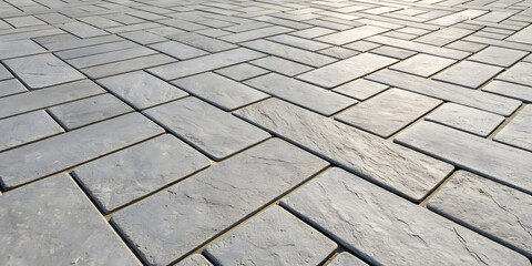 Light gray rectangular stone pavers laid in herringbone pattern, showing natural limestone texture with consistent neutral coloring and clean lines.