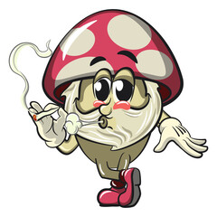 cute mushroom character cartoon mascot vector illustration smoke calmly, work of hand drawn