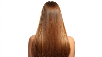 Fototapeta premium Photograph of the back view, long straight hair with a middle parting and a shiny, light brown color