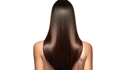 Naklejka premium Photograph of the back view, long straight hair with a middle parting and a shiny, light brown color
