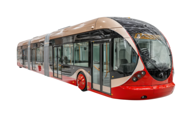 Innovative public transport tram urban vehicle showcase modern environment isolated on transparent background, png
