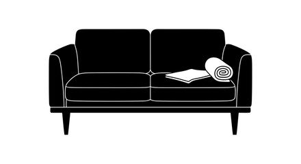 transparent background sofa illustration isolated black couch with blanket