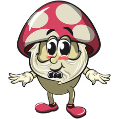 Fototapeta premium cute mushroom character cartoon mascot vector illustration mascot with a bow tie, work of hand drawn