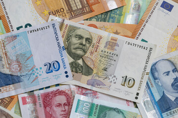 A Mix of Bulgarian Lev and Euro Banknotes
