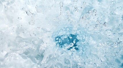 Fototapeta premium Detailed macro of a water splash with perfect symmetry in soft blue and gray hues, showing stillness and movement