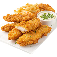 Delicious crispy fish and chips with tartar sauce for a perfect seafood meal experience today