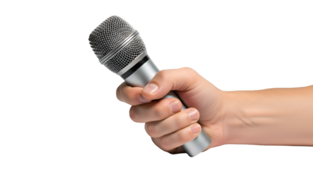 Hand Firmly Gripping a Silver Microphone Ready for Announcement or Performance.