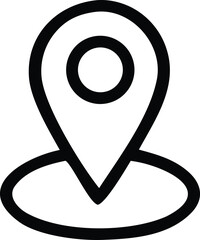 A simple black and white outline icon of a map marker or location pin symbolizing a point of interest or destination