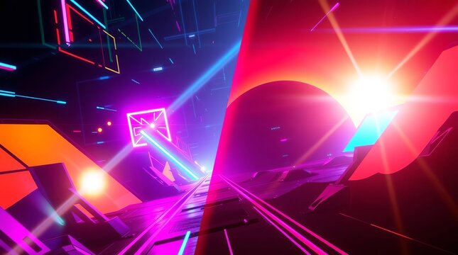 Abstract stage lights illuminate a dancing crowd at a music festival - Powered by Adobe