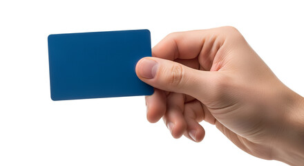 Hand Holding a Blue Card Demonstrating a Transaction or Identification.