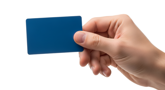 Hand Holding a Blue Card Demonstrating a Transaction or Identification.
