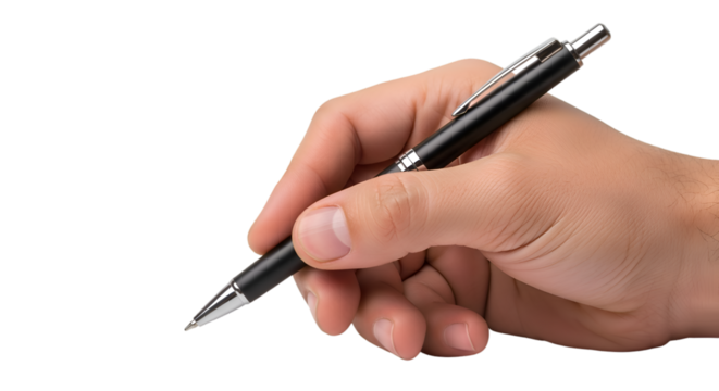 Hand Holding a Black Pen Ready to Write or Sign Something.