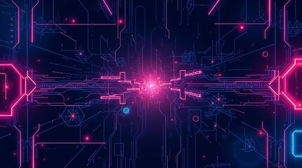 Abstract technological blue backdrop featuring a digital grid and a complex wave pattern