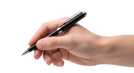 Hand Holding a Sleek Black Pen Ready to Write CloseUp View.
