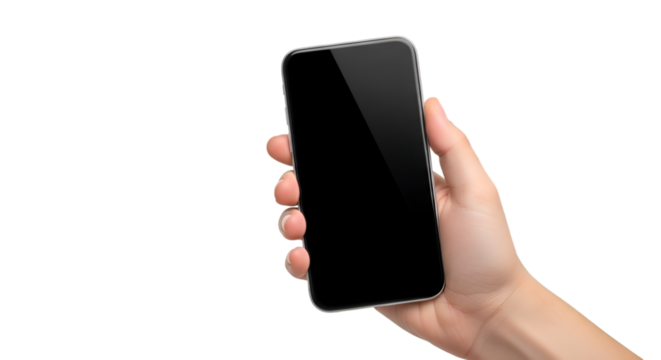 Hand Holding a Sleek Smartphone with a Blank Black Screen Displayed. - Powered by Adobe