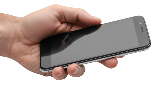 Hand Holding a Sleek Smartphone with a Reflective Screen Display.