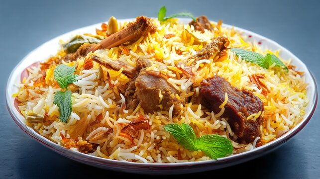 Mutton Biryani, Rice cooked with mutton meat and spices