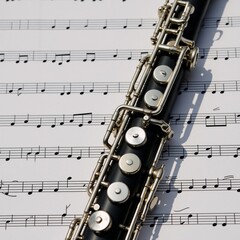 Obraz premium Close-up shot of a clarinet with sheet music