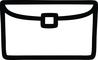 Simple hand drawn sketch of a classic briefcase or messenger bag with a secure clasp