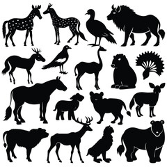 African Wildlife Silhouettes: A Collection of 16 Animal Vectors