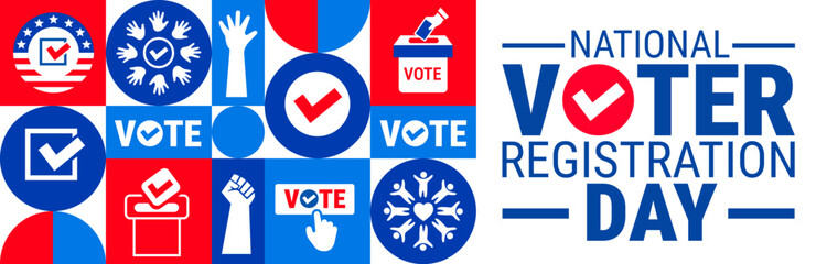 National Voter registration day Geometric shape pattern background, banner, card or poster design template is observed every year during September, to raise awareness about the mission. Vector