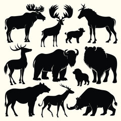 Majestic Wildlife Silhouettes: A Collection of Elegant Animal Profiles