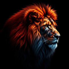Fototapeta premium Majestic lion with fiery mane and intense gaze