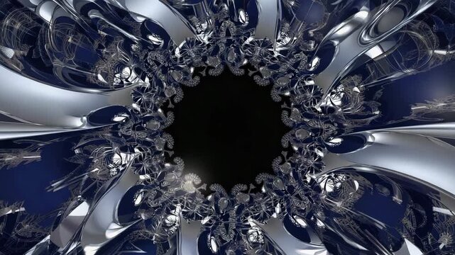 Abstract Silver Structures Rotating with Dark Center Background