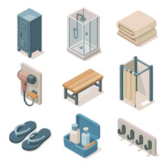 Bath hairdryer vector icon station room changing shower essentials flip locker towel