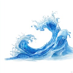 Two stylized blue waves, frothy crests, isolated on white