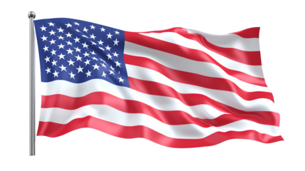 Waving American Flag on Transparent Background for Patriotic Designs and National Holiday Projects