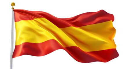 Waving Flag of Spain on a Pole Symbolizing National Pride and Identity on a Transparent Background