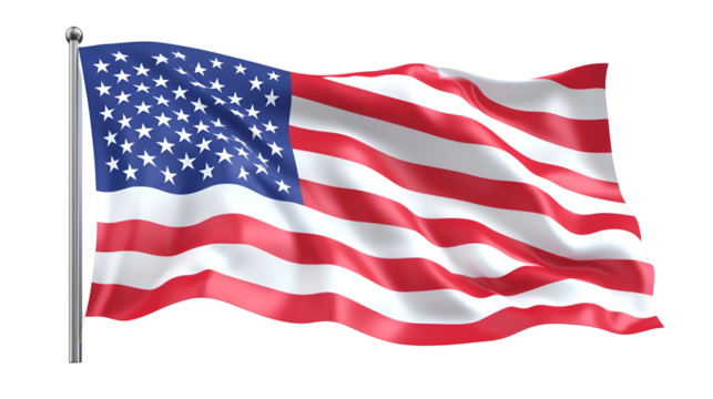 Waving American Flag on Transparent Background for Patriotic Designs and National Holiday Projects