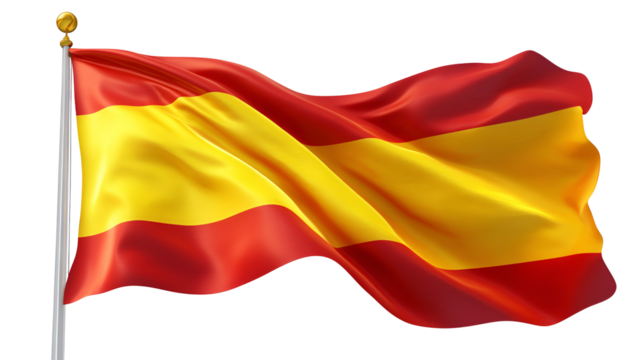 Waving Flag of Spain on a Pole Symbolizing National Pride and Identity on a Transparent Background