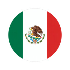 A flat vector illustration of the Mexican flag within a perfect circle, showcasing its national emblem with clarity