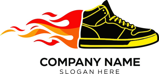 Burning Sneaker for Company Name Slogan Here isolated PNG with Transparent Background