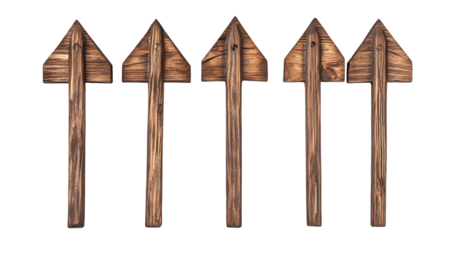 Wooden Arrow Signs Pointing Upward on Transparent Background for Directional and Informational Graphics