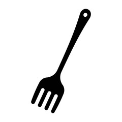 Illustration showing a black icon of kitchen utensils with a handle on a white background