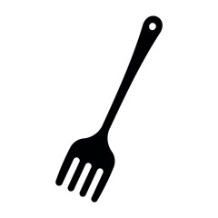 Illustration showing a black icon of kitchen utensils with a handle on a white background