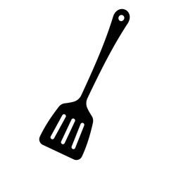 Illustration showing a black icon of kitchen utensils with a handle on a white background