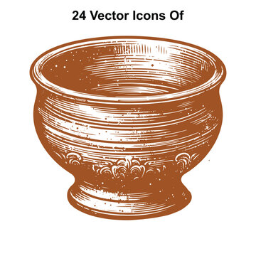 Rusted Western Spittoon &ndash; Black and White Vector Illustration