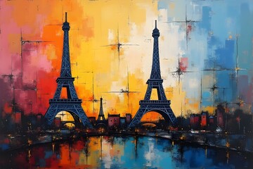 abstract painting tower. Abstraction in the style of modern oil on canvas with elements of pastel painting