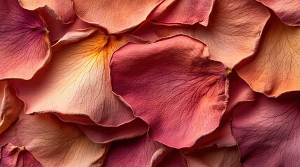 Obraz premium Close-Up of Dried Rose Petals in Warm Hues from Pale Peach to Deep Coral with Visible Veins Creating an Elegant Floral Aesthetic for Backgrounds