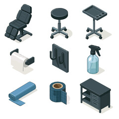 Icons tattoo barrier paper towel workbench icon cord vector cleaning chair protective